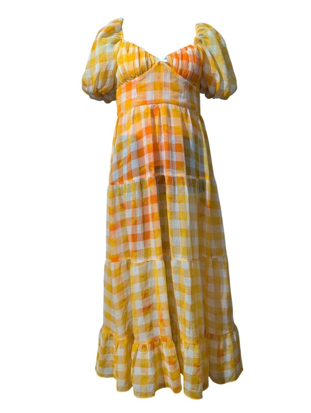 For Love & Lemons Mimosa Maxi Dress - Yellow Gingham Puff Sleeve S - Picture 14 of 16
